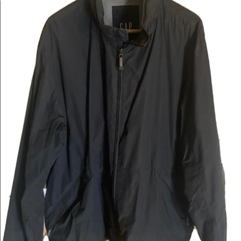 Classic GAP Jacket Hidden Hoodie Zip Close & Buttons Black 90’s Weather Gear XL